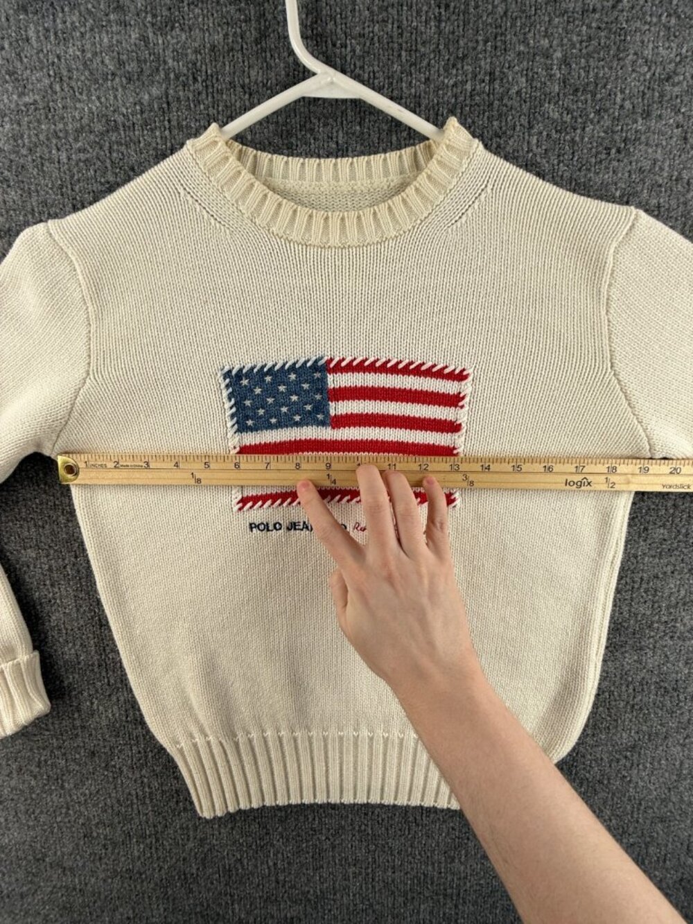 Polo Jeans Co Ralph Lauren Flag Sweater Knit Graphic Pullover Ivory Patriotic - Picture 7 of 16